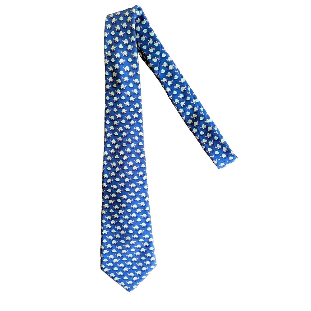 Vineyard Vines Youth silk tie Turtle theme blue with green
